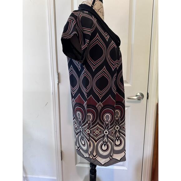Tibi Women's sz 6 Tribal Print 100% Silk Shift Dress Tunic Mini Cap Sleeve Fall - Picture 10 of 10